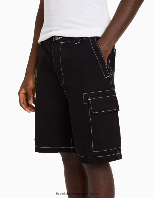Bershka bărbați bermudă cargo cu fir de contrast negru Z86D3286 îmbrăcăminte