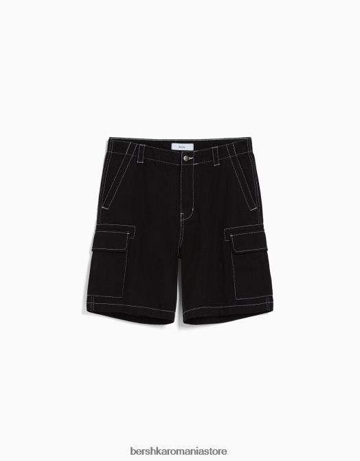 Bershka bărbați bermudă cargo cu fir de contrast negru Z86D3286 îmbrăcăminte