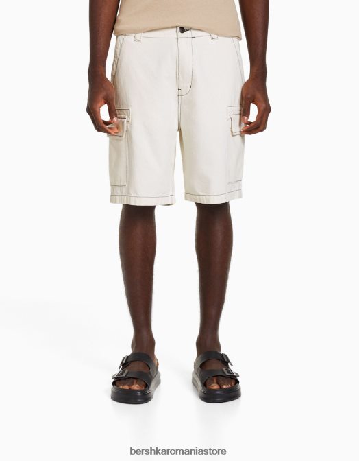Bershka bărbați bermudă cargo cu fir de contrast nisip Z86D3285 îmbrăcăminte