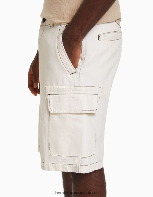 Bershka bărbați bermudă cargo cu fir de contrast nisip Z86D3285 îmbrăcăminte