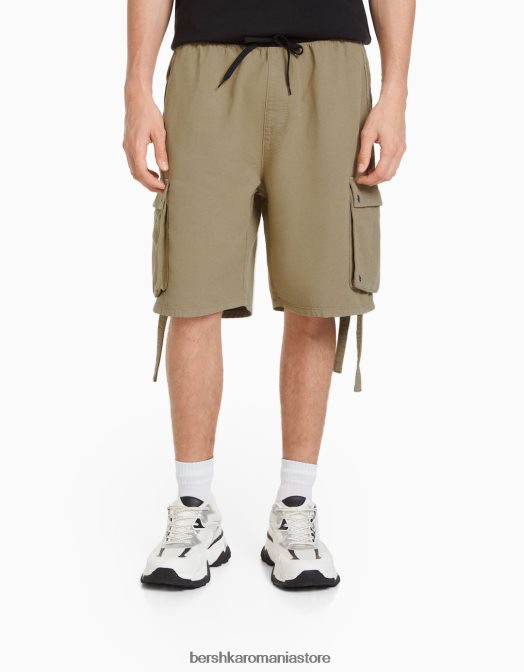 Bershka bărbați bermudă cargo din bumbac cu bretele cămilă Z86D3284 îmbrăcăminte