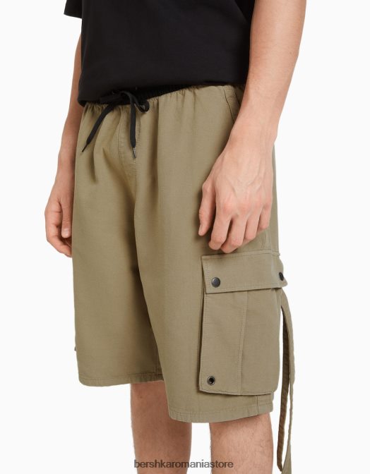 Bershka bărbați bermudă cargo din bumbac cu bretele cămilă Z86D3284 îmbrăcăminte
