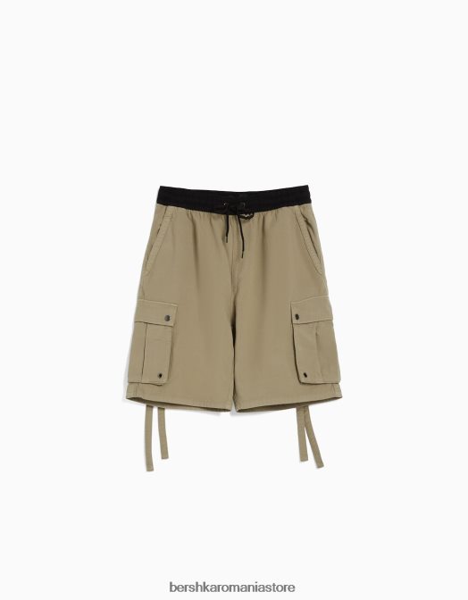 Bershka bărbați bermudă cargo din bumbac cu bretele cămilă Z86D3284 îmbrăcăminte