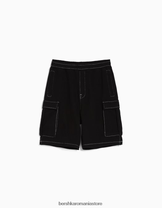 Bershka bărbați bermudă cargo twill cu fir de contrast negru Z86D3291 îmbrăcăminte