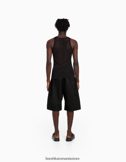 Bershka bărbați bermudă din poplin cu parașuta negru Z86D3280 îmbrăcăminte