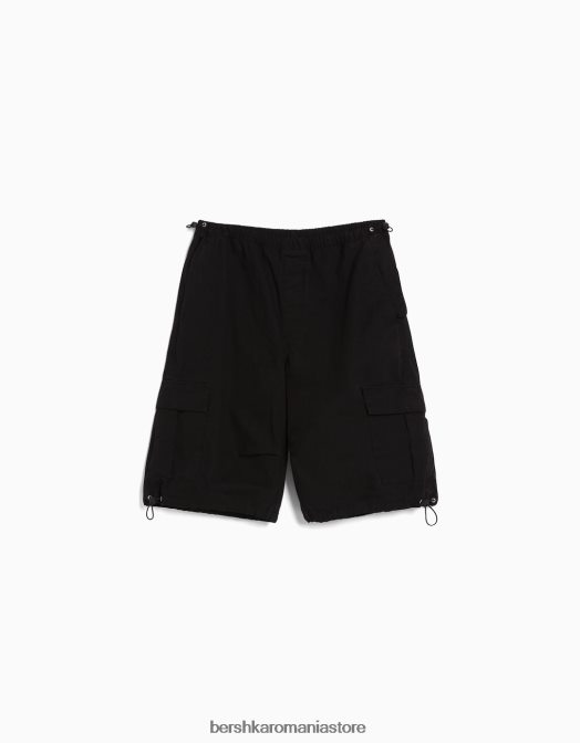 Bershka bărbați bermudă din poplin cu parașuta negru Z86D3280 îmbrăcăminte