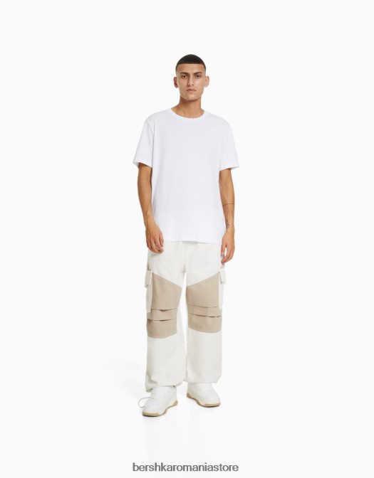 Bershka bărbați blugi cu parașuta cargo bloc de culoare cremă Z86D3278 îmbrăcăminte