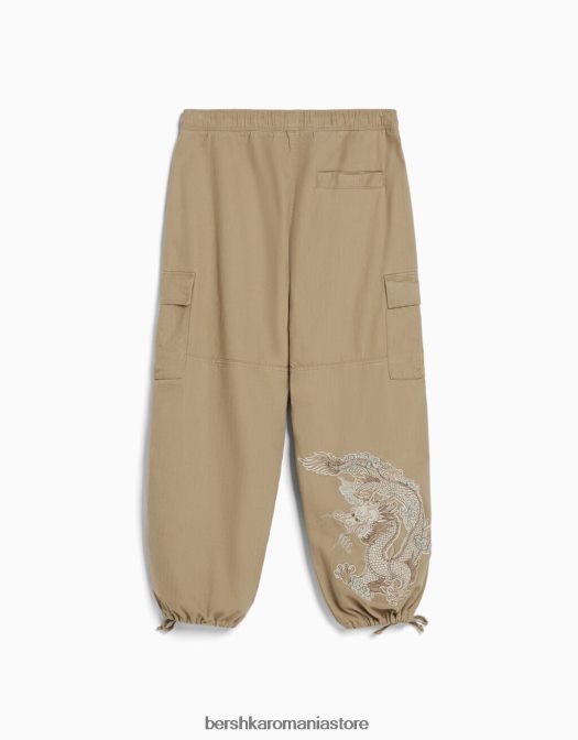 Bershka bărbați pantaloni de jogging din bumbac brodati cămilă Z86D3293 îmbrăcăminte