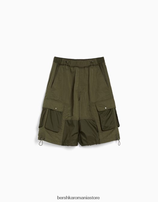 Bershka bărbați pantaloni scurti cargo cu parașuta din nailon kaki Z86D3282 îmbrăcăminte