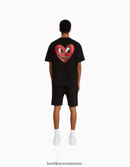 Bershka bărbați bermudă cu imprimeu Keith Haring negru Z86D3365 îmbrăcăminte