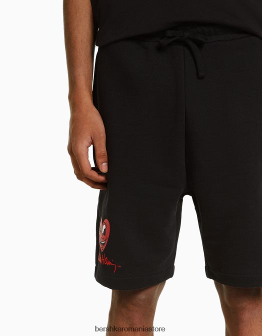 Bershka bărbați bermudă cu imprimeu Keith Haring negru Z86D3365 îmbrăcăminte