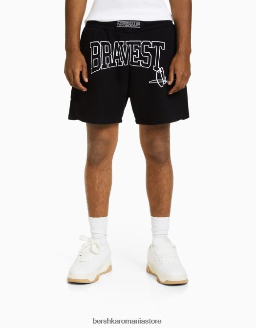 Bershka bărbați bermudă cu imprimeu box negru Z86D3324 îmbrăcăminte