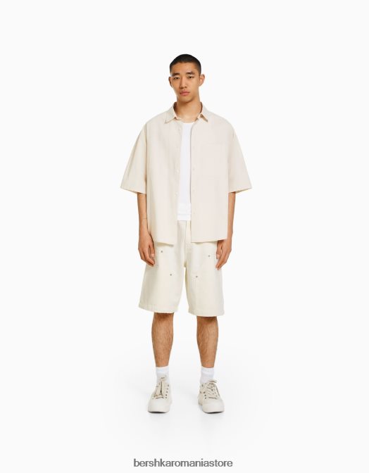 Bershka bărbați bermudă de dulgher din bumbac nisip Z86D3294 îmbrăcăminte