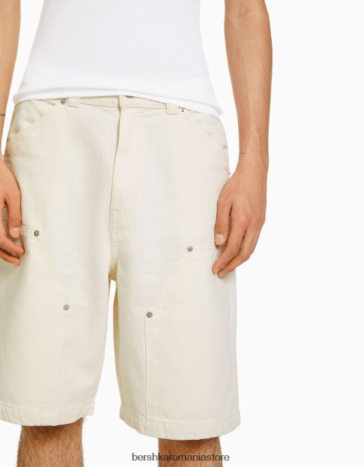 Bershka bărbați bermudă de dulgher din bumbac nisip Z86D3294 îmbrăcăminte