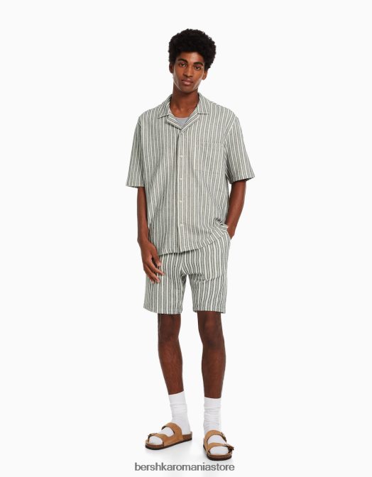 Bershka bărbați bermudă de jogger rustic în dungi alb negru Z86D3370 îmbrăcăminte