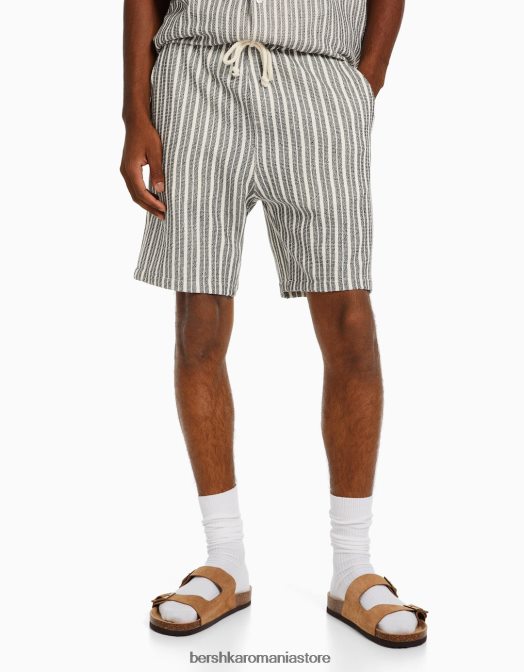 Bershka bărbați bermudă de jogger rustic în dungi alb negru Z86D3370 îmbrăcăminte