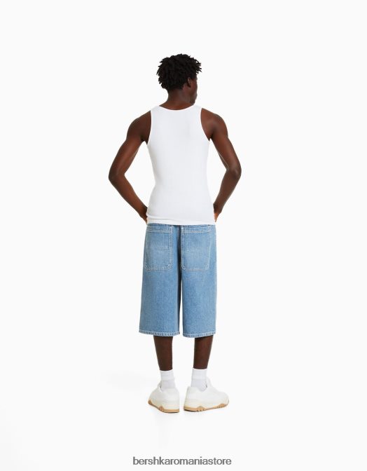 Bershka bărbați bermudă din denim din anii \'90 super largi albastru deschis Z86D3376 îmbrăcăminte
