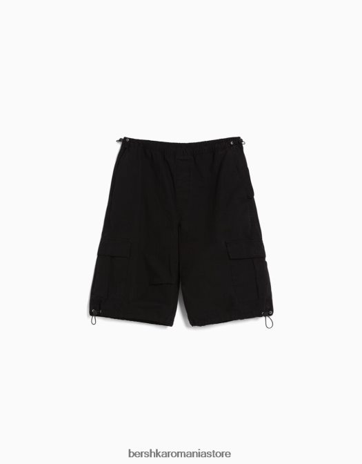 Bershka bărbați bermudă din poplin cu parașuta negru Z86D3439 îmbrăcăminte