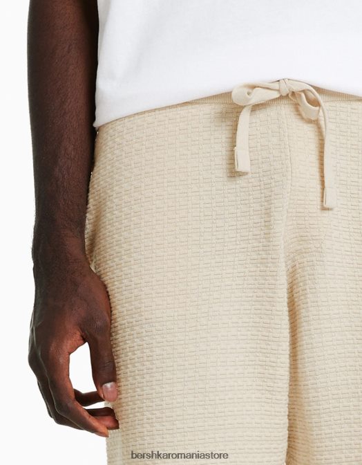 Bershka bărbați bermudă din tricot texturat cremă Z86D2997 îmbrăcăminte