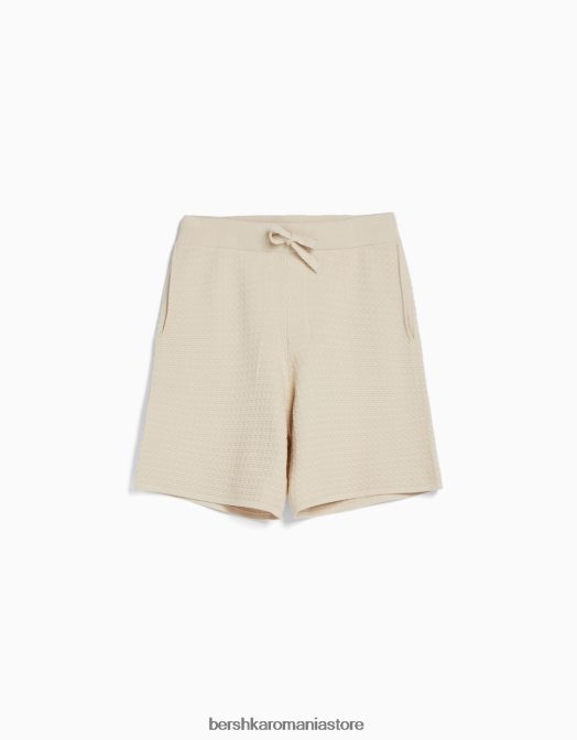 Bershka bărbați bermudă din tricot texturat cremă Z86D2997 îmbrăcăminte