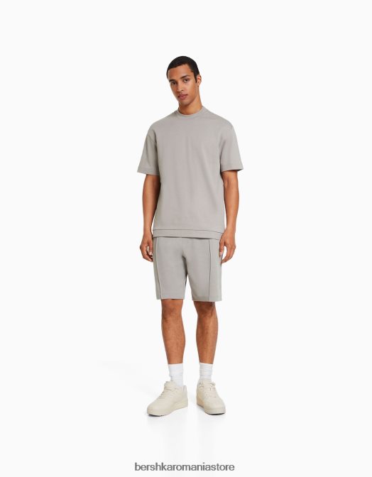 Bershka bărbați bermudă interlock plush gri Z86D3375 îmbrăcăminte