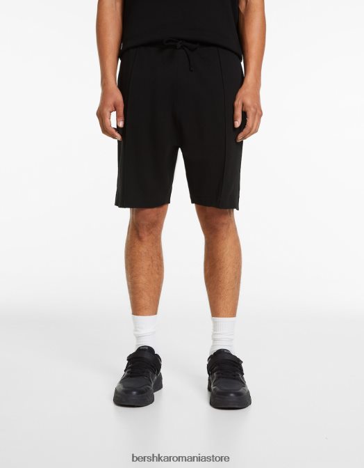 Bershka bărbați bermudă interlock plush negru Z86D3373 îmbrăcăminte