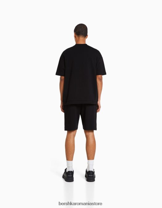 Bershka bărbați bermudă interlock plush negru Z86D3373 îmbrăcăminte