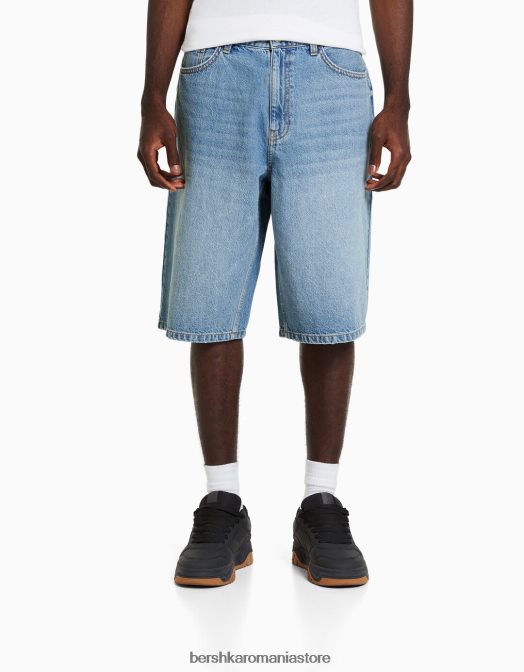 Bershka bărbați bermudă largi din denim albastru deschis Z86D3336 îmbrăcăminte