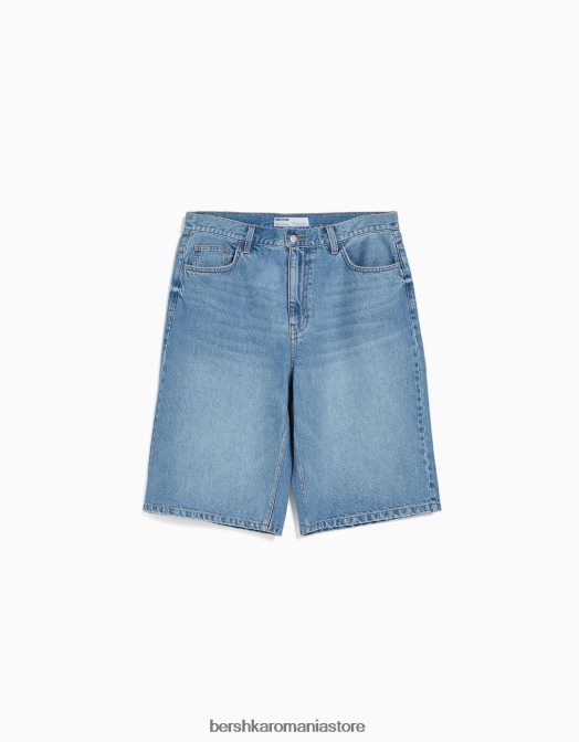 Bershka bărbați bermudă largi din denim albastru deschis Z86D3336 îmbrăcăminte