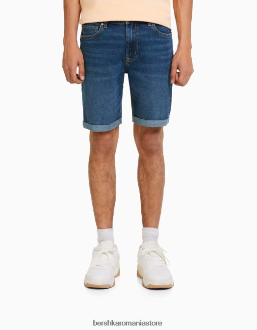 Bershka bărbați bermudă skinny roll-up din denim albastru Z86D3344 îmbrăcăminte