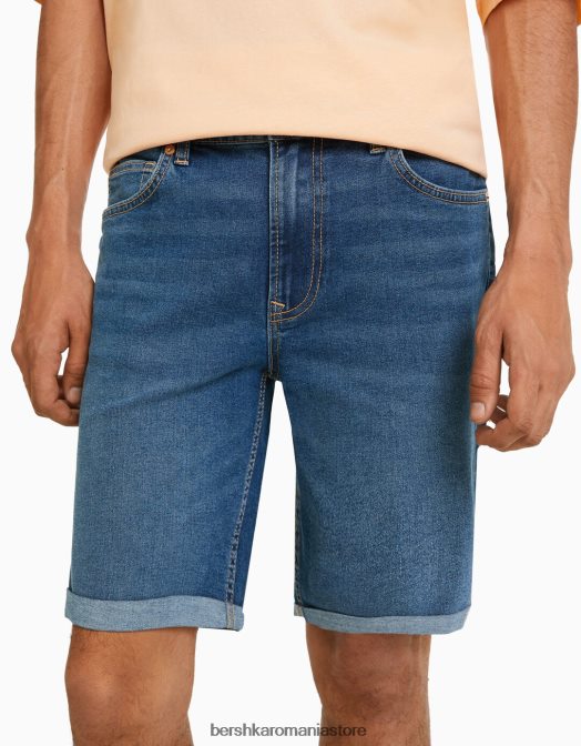 Bershka bărbați bermudă skinny roll-up din denim albastru Z86D3344 îmbrăcăminte