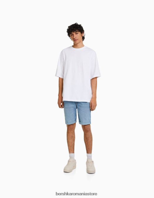 Bershka bărbați bermudă skinny roll-up din denim albastru deschis Z86D3345 îmbrăcăminte