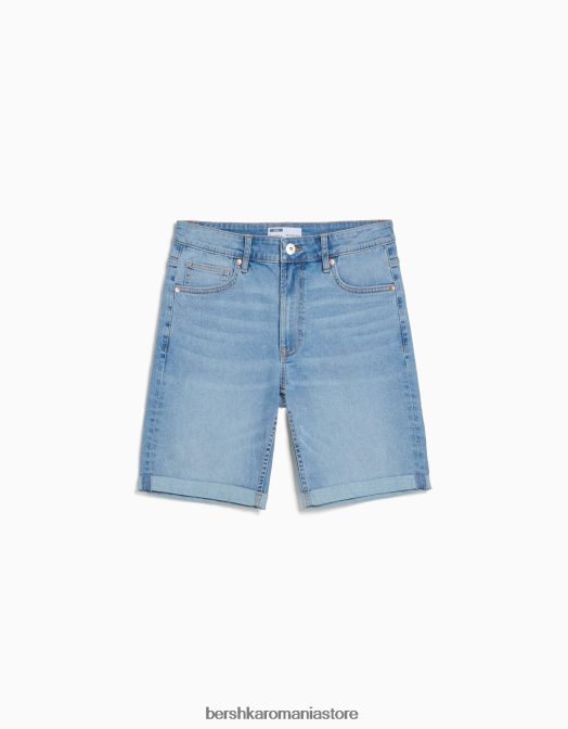 Bershka bărbați bermudă skinny roll-up din denim albastru deschis Z86D3345 îmbrăcăminte