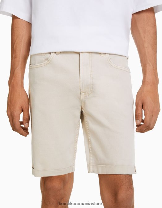 Bershka bărbați bermudă skinny roll-up din denim bej Z86D3346 îmbrăcăminte