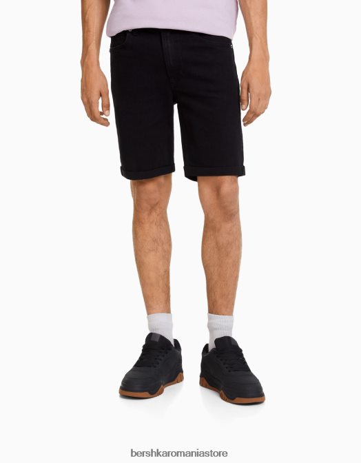 Bershka bărbați bermudă skinny roll-up din denim negru Z86D3347 îmbrăcăminte