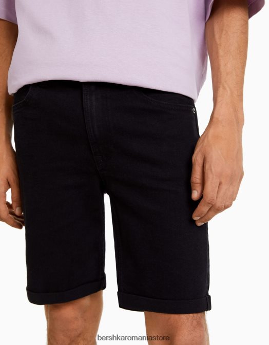 Bershka bărbați bermudă skinny roll-up din denim negru Z86D3347 îmbrăcăminte