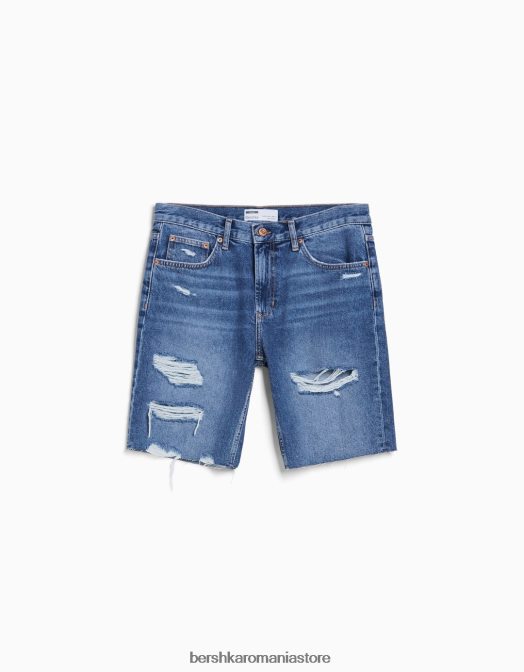 Bershka bărbați bermudă slim fit din denim rupt albastru Z86D3302 îmbrăcăminte