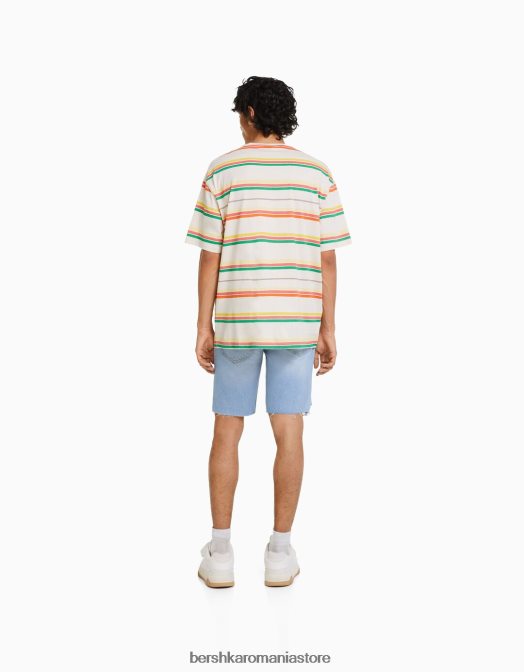 Bershka bărbați bermudă slim fit din denim rupt albastru deschis Z86D3301 îmbrăcăminte