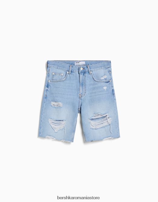 Bershka bărbați bermudă slim fit din denim rupt albastru deschis Z86D3301 îmbrăcăminte
