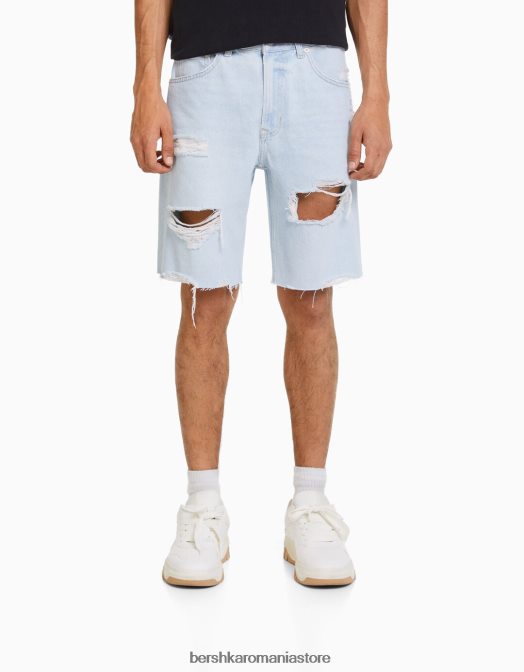 Bershka bărbați bermudă slim fit din denim rupt albastru deschis Z86D3304 îmbrăcăminte