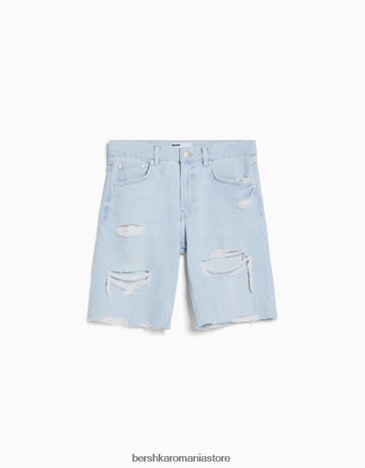 Bershka bărbați bermudă slim fit din denim rupt albastru deschis Z86D3304 îmbrăcăminte