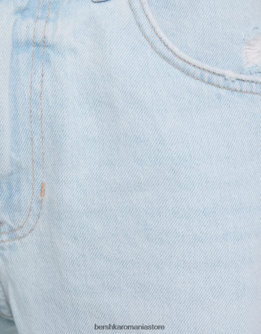 Bershka bărbați bermudă slim fit din denim rupt albastru deschis Z86D3304 îmbrăcăminte