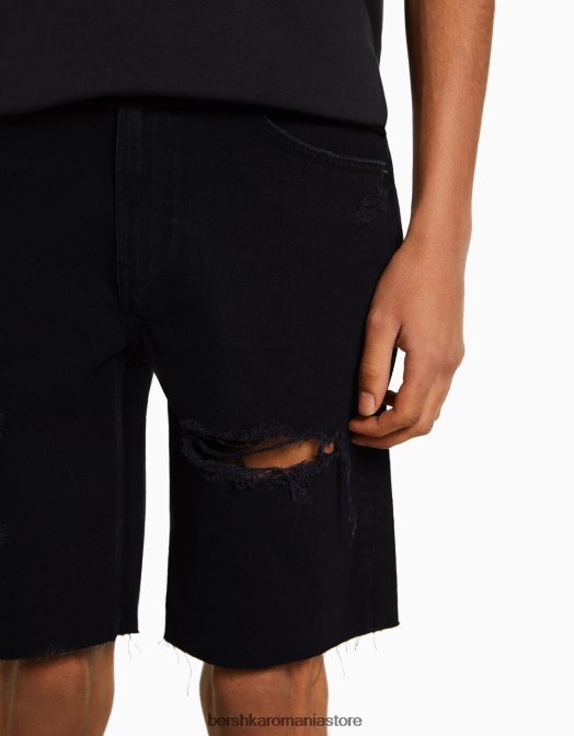 Bershka bărbați bermudă slim fit din denim rupt negru Z86D3303 îmbrăcăminte