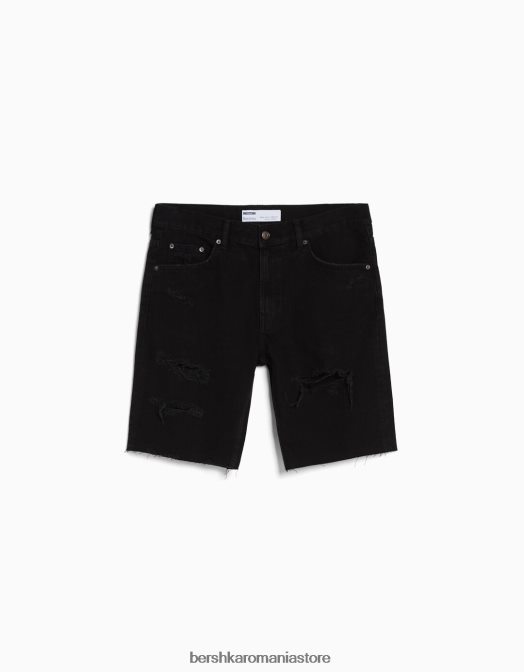 Bershka bărbați bermudă slim fit din denim rupt negru Z86D3303 îmbrăcăminte