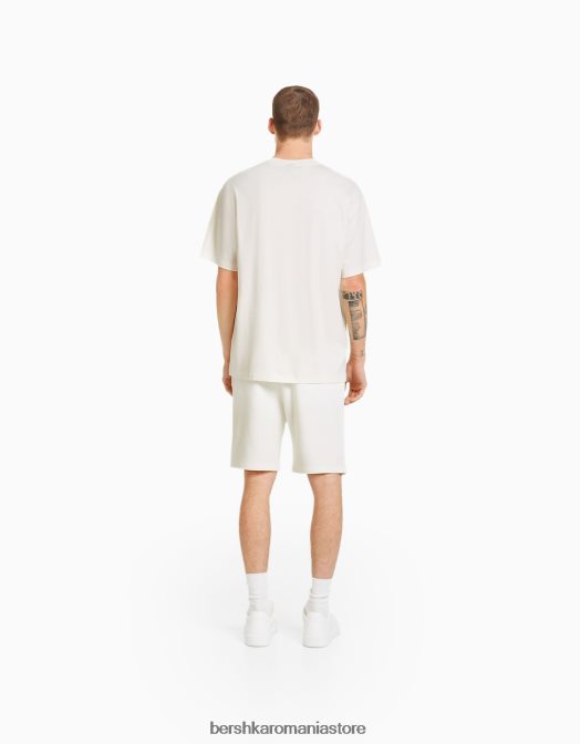 Bershka bărbați bermuda cu imprimeu relaxat fit aproape alb Z86D3325 îmbrăcăminte