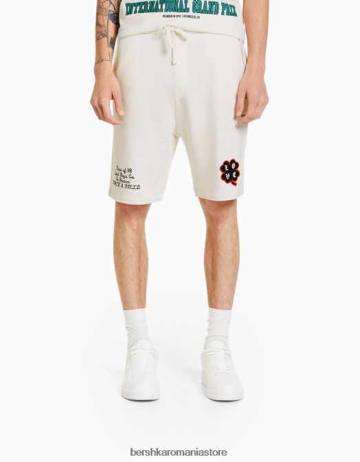 Bershka bărbați bermuda cu imprimeu relaxat fit aproape alb Z86D3325 îmbrăcăminte
