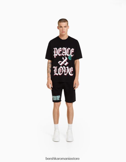 Bershka bărbați bermuda cu imprimeu relaxat fit negru Z86D3326 îmbrăcăminte