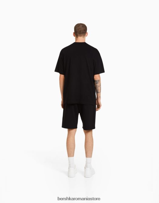 Bershka bărbați bermuda cu imprimeu relaxat fit negru Z86D3326 îmbrăcăminte