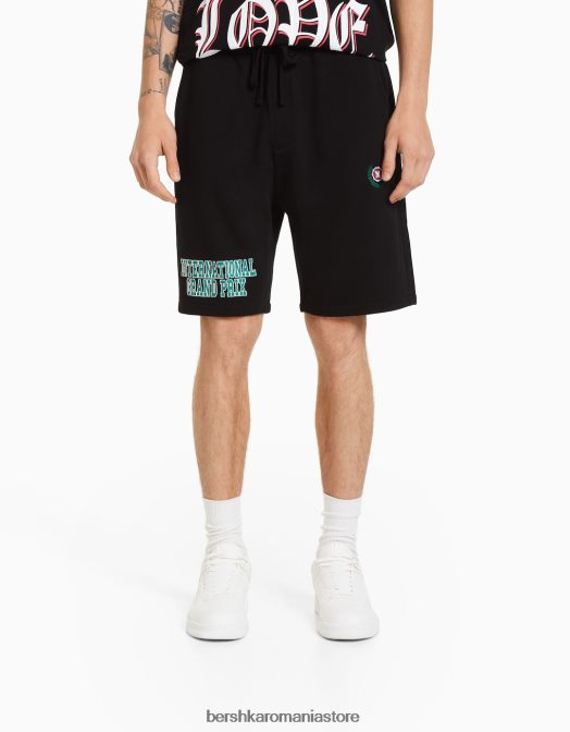 Bershka bărbați bermuda cu imprimeu relaxat fit negru Z86D3326 îmbrăcăminte