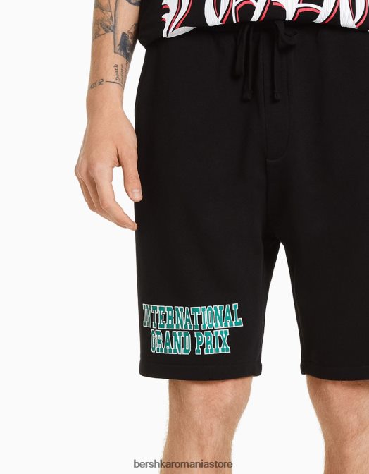 Bershka bărbați bermuda cu imprimeu relaxat fit negru Z86D3326 îmbrăcăminte